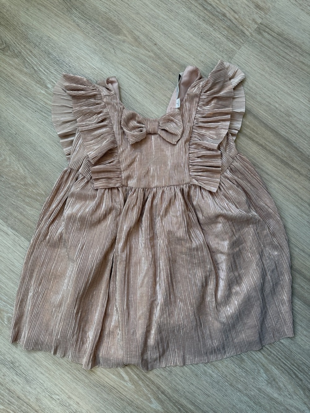 Girls Metallic Ruffle Bow Dress Top - Blush